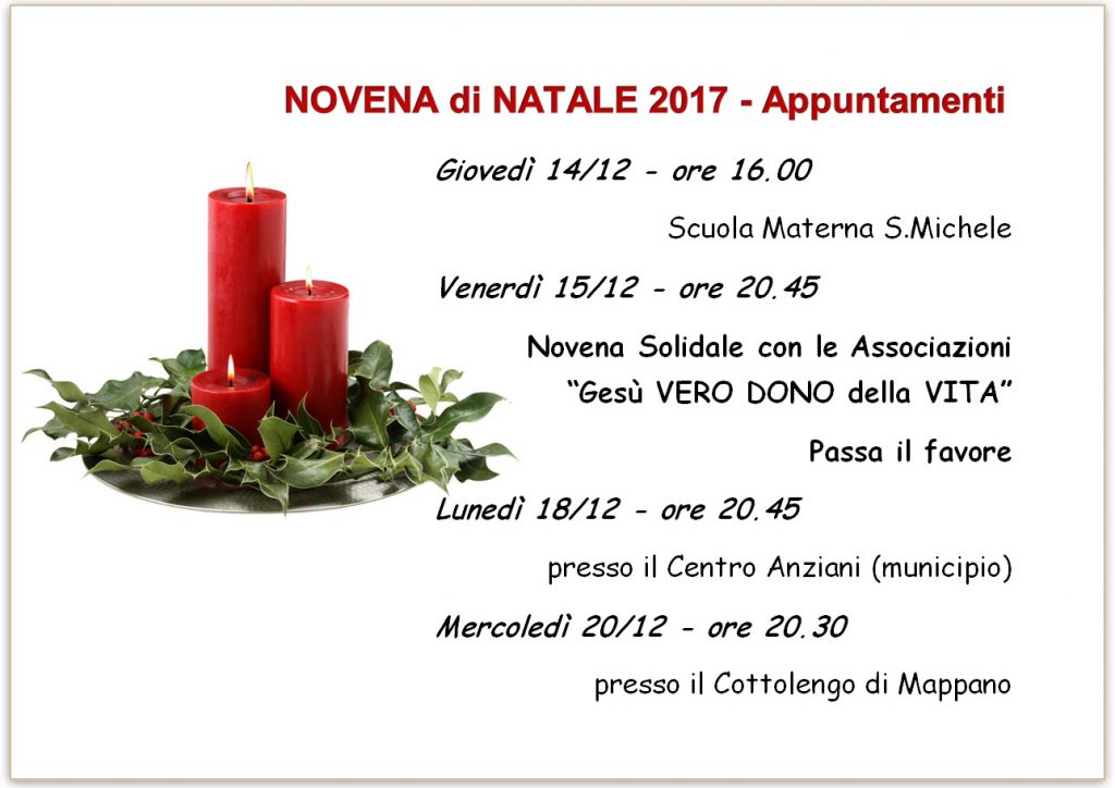 Frasi Del Vangelo Sul Natale.Novena Di Natale 2017 Appuntamenti Parrocchia Nostra Signora Del Sacro Cuore Di Gesu